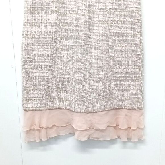 Vintage Surabaya Sleeveless Tweed V-Neck Dress Pink Ruffled Chiffon Hem Size 2 - Picture 2 of 6